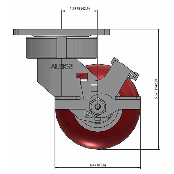 Side view drawing of caster with dimensions